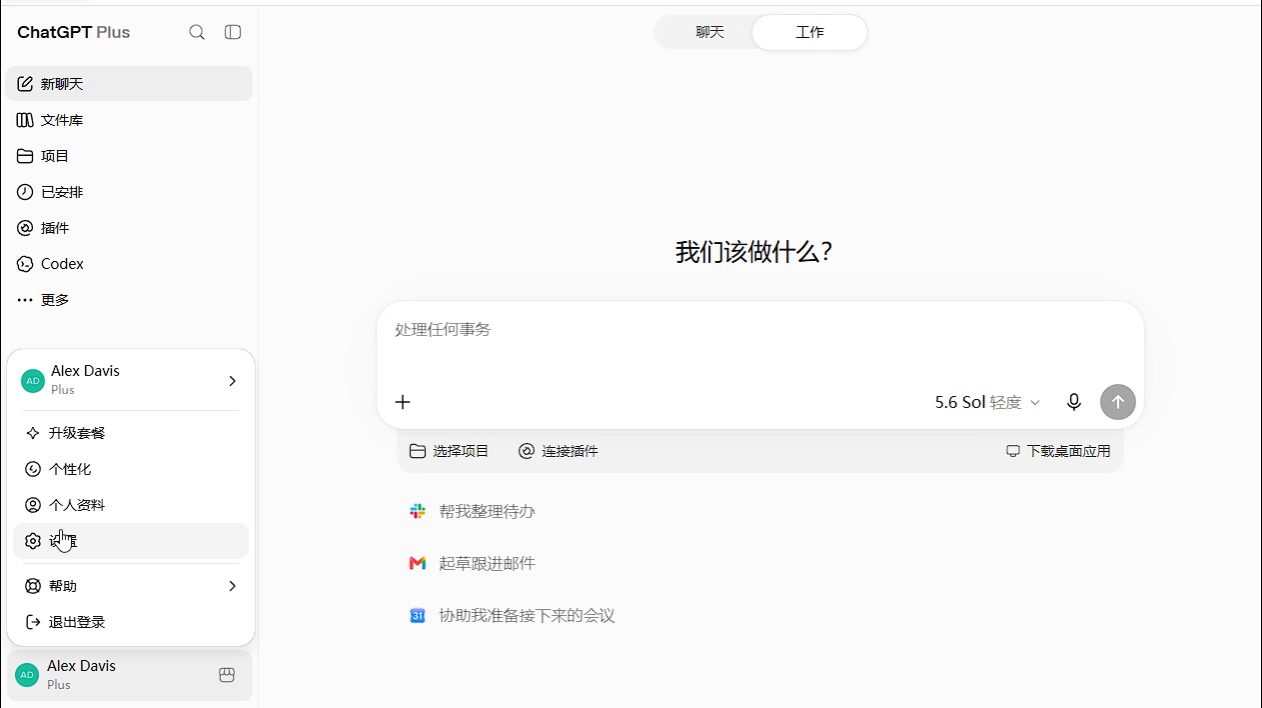 从账号菜单进入 ChatGPT 设置